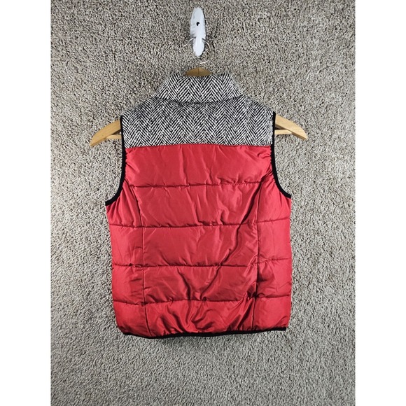 Ruff Hewn Puffer Sleeveless Red Quilted Tweed Vest Rope Latch Buttons Womens PM - Picture 13 of 16